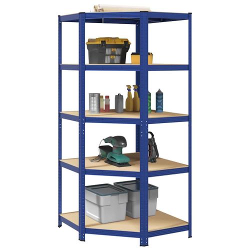 Vidaxl Étagère D'angle À 5 Niveaux Bleu Acier Et Bois D'ingénierie