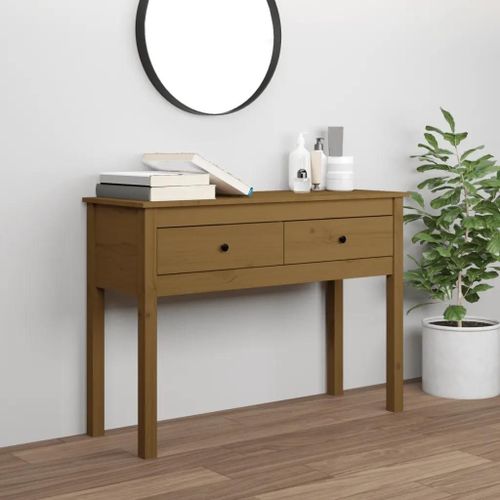 Table Console Marron Miel 100x35x75 Cm Bois Massif De Pin