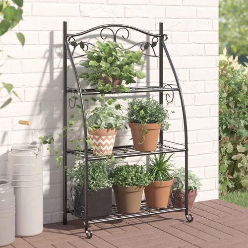 Etagere A Fleurs Noir 56x30x96 Cm Acier