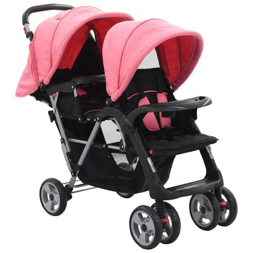 Poussette A Deux Places Rose Et Noir Acier