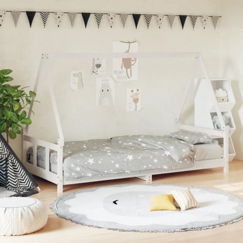 Cadre De Lit Pour Enfants Blanc 90x200 Cm Bois De Pin Massif