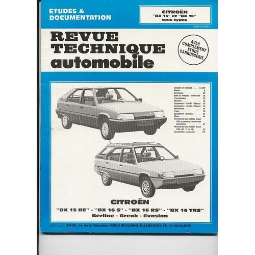 Revue Technique Automobile Citroen  Bx 15 Et Bx 16 Tous Types  N° 4314 : Citroen Bx 15 Et Bx 16 Tous Types