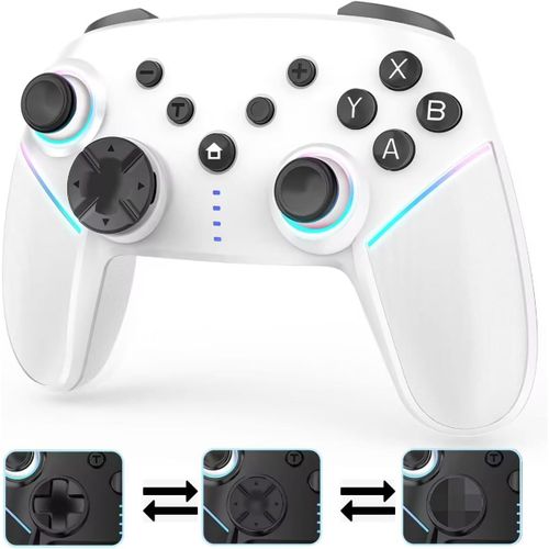 Gothicana By Empmanette Switch Sans Fil Pour Nintendo Switch/Lite/Oled/Pc, Manette Switch Pro Avec Led Rgb 9 Couleurs,Batterie 950 Mah,Programmable,Wake Up,Turbo,6 Axis Gyro,Dual Vibration,Blanc