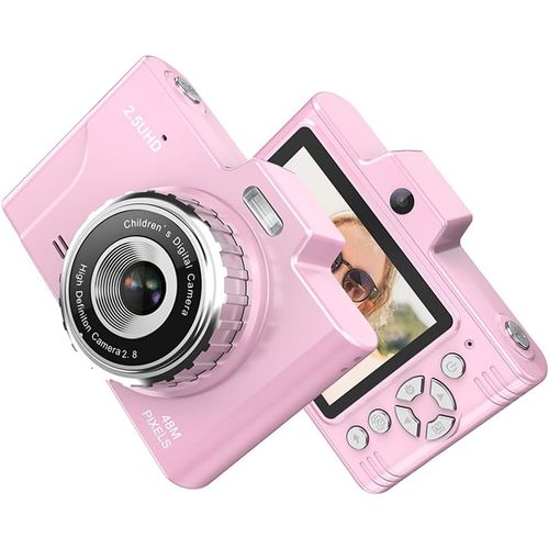 GOTHICANA BY EMPAppareil Photo, 1080P 48Mp Appareil Photo Numérique Compact Rechargeable 2,8 Pouces Avec Zoom 8X Appareil Photo Numérique Compact Pour Débutants, Enfant, Adulte (Rose)