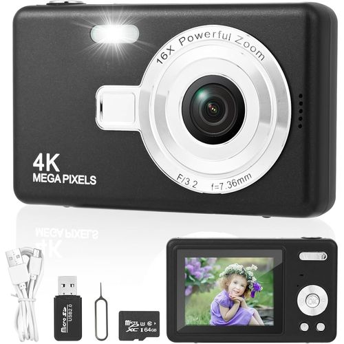 GOTHICANA BY EMPAppareil Photo Numérique Compact, Appareil Photo Numérique Enfant Hd 1080P Avec Carte De 32 Go, 48Mp Appareil Photo 8X Zoom Numérique Rechargeable Pour Enfants, Adolescents,Débutants