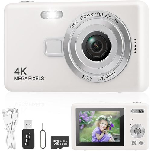 GOTHICANA BY EMPAppareil Photo Numérique Compact, Appareil Photo Numérique Enfant Hd 1080P Avec Carte De 32 Go, 48Mp Appareil Photo 8X Zoom Numérique Rechargeable Pour Enfants, Adolescents,Débutants