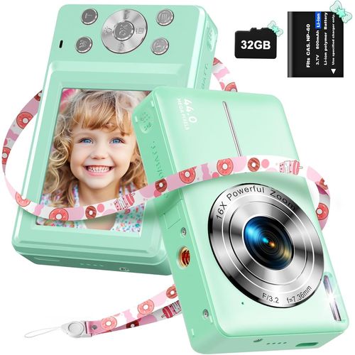 GOTHICANA BY EMPAppareil Photo Numérique Avec Carte 32Go, 1080P Appareil Photo Enfant 44Mp Hd Appareil Photo Numérique Compact Avec 16X Digital Zoom Et 1 Batterie, Cadeau Pour Garçons, Filles Et Adol