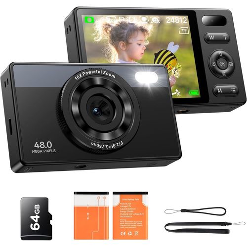 GOTHICANA BY EMP64Go Appareil Photo Numérique Enfant: 48Mp Caméra Anti-Secousse Photographie Vlogging Caméra Pour Youtube 16X Zoom Numérique Photo Filtration Prise De Vue Continue Autofocus Compacte