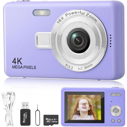 GOTHICANA BY EMPAppareil Photo Numérique Compact, Appareil Photo Numérique Enfant Hd 1080P Avec Carte De 32 Go, 48Mp Appareil Photo 8X Zoom Numérique Rechargeable Pour Enfants, Adolescents,Débutants