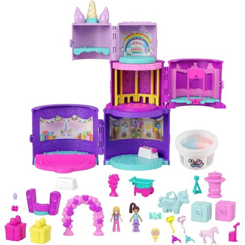 Coffret Multifacettes Gâteau Anniversaire Thème Licorne Avec 2 Mini-Figurines, 3 Étages, 25 Surpr S Thématiques, Jouet Enfant, A Partir De 4 Ans, Hhj11
