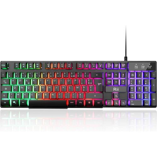 GOTHICANA BY EMPClavier Gamer - Azerty - Nouveau Clavier Usb Filaire - 105 Touches Semi-Mécaniques - 5 Couleurs Led Rétro - 11 Raccourcis Multimédia - Pour Pc Mac - Ps4 Ps5 - Noir