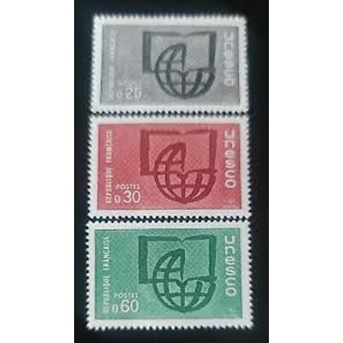 Unesco : Campagne De L'Alphabétisation Série Complète Année 1966 Timbres De Service N° 36 37 38 Yvert Et Tellier Luxe
