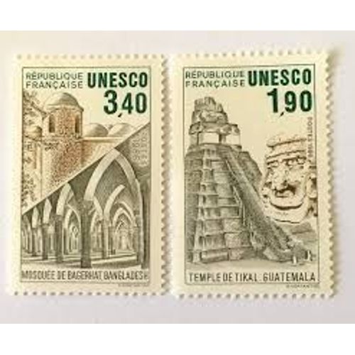 Unesco : Patrimoine Universel Sites Classés À Protéger : Guatemela Et Bangladesh La Paire Année 1986 Timbres De Service N° 91 92 Yvert Et Tellier Luxe