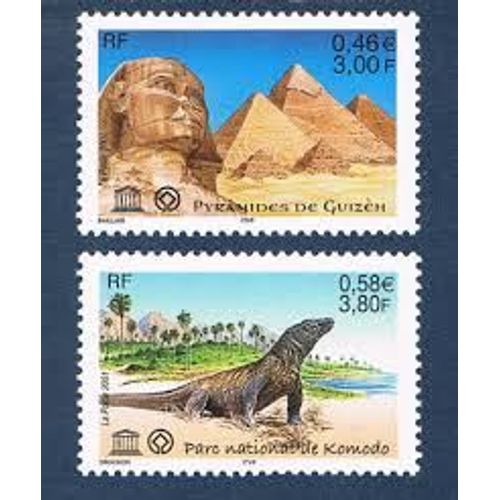 Unesco : Patrimoine Universel Sites Clasés À Protéger Egypte Et Indonésie Komodo La Paire Année 2001 Timbres De Service N° 124 125 Yvert Et Tellier Luxe