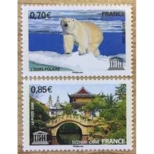 Unesco : Patrimoine Universel Sites Classés À Protéger : Pole Nord (Ours Polaire) Et Chine La Paire Année 2009 Timbres De Service N° 144 145 Yvert Et Tellier Luxe