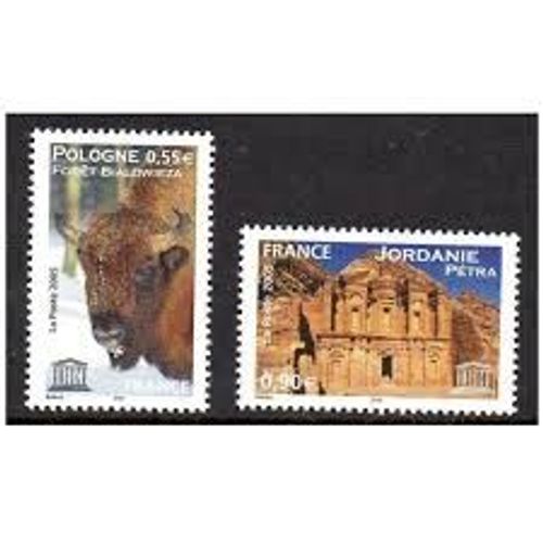 Unesco : Patrimoine Universel Sites Classés À Protéger La Paire Année 2005 Timbres De Service N° 132 133 Yvert Et Tellier Luxe