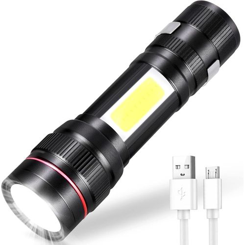 Lampe Torche Led Rechargeable, 800lm Lampe De Poche 3 Modes & Zoomable, Lampe Tactique Cob Portable Pour Enfant Cadeau/Camping/Randonnée/Urgence/Atelier/Coupure De Couran (1 Pc)[H14]