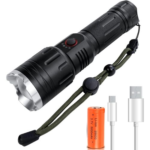 Torche Led Puissante, Lampe De Poche Led Super Lumineuse 20000 Lumens, Rechargeable Par Usb, Lampe Tactique Led 30w, Zoomable Réglable Lampe De Torche Imperméable À Leau Pour La Randonnée[H1051]