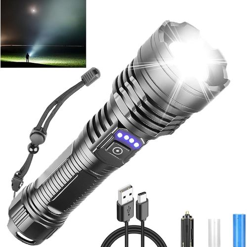 Lampe Torche Led Professionnelle 500 000 Lumens Super Lumineuse ¿ Lampe Torche Rechargeable Avec Batterie Et Câble Usb, Lampe Torche Tactique Portable Puissante, 5 Modes Pour Camping,[H1241]