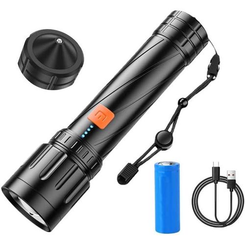 Lampe Torche Led Ultra Puissante, 12000 Lumens Lampe De Poche Rechargeable, 5000mah Lampe Tactique X 70.2, Ip65 Étanche 5 Modes D'éclairage Pour Camping Randonnée Urgence[H397]