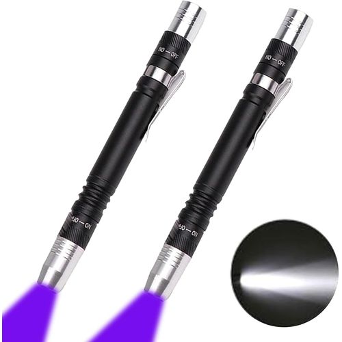 Torche À Lumière Noire Uv Torche Led 2-En-1 Avec Lumière Violette Et Blanche 395nm Détecteur D'urine Uv Pour Faux Billets De Banque Et Taches D'animaux Sur Tapis Et Rideaux (2 Pack)[H402]