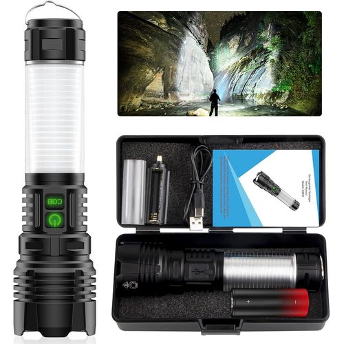 Lampe De Poche Led 100 000 Lumens, Ultra Lumineuse, Rechargeable Par Usb, Lampe De Poche Tactique Avec 5 Modes D'éclairage, M Au Point Lumineuse Puissante, Durée De Vie Plus Longue Pour Les[H743]