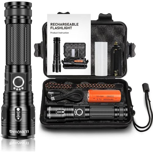 Lampe Torche Led Rechargeable,Lampe De Poche Led Puissante26000 Lumens,Lampes De Poche Tactiques,Torches X 70 Led Super Lumineuses,5 Modes,Lampe Torche De Réglable Étanche Pour La Randonnée[H961]