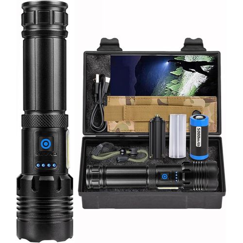 Lampe Torche Led Ultra Puissante, 100 000 Lumens Lampe Lorche Led Rechargeable, Longue Durée, 7 Modes & Ipx6 Étanche Lampe Torche Tactique Idéal Pour Camping, Marche, Pêche, Lurgence[H72]