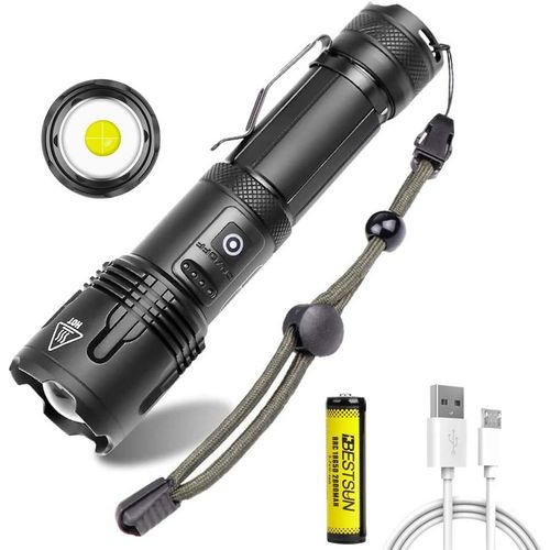 Lampe Torche Led Rechargeable 100000 Lumens Puissante Lampe De Poche X 50 Avec Affichage De Puissance, Ipx5 Étanche, 5 Modes Torche Tactique Zoomable Pour Camping, Randonnée, Urgence[H797]