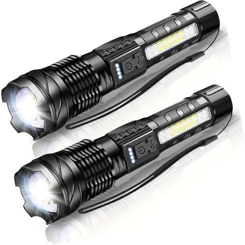 Lot De 2 Lampes De Poche Led Haute Luminosité Pour Camping, Randonnée, Marche ¿ Lampe Torche D'urgence Puissante Avec 7 Modes Avec Zoom Pour Une Utilisation En Extérieur ¿ Lampe De Poche[H457]