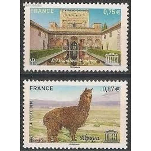 Unesco : Patrimoine Unversel : Sites Classés À Protéger Espagne Et Amérique Du Sud Alpaga La Paire Année 2010 Timbres De Service N° 148 149 Yvert Et Tellier Luxe