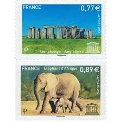 Unesco : Patrimoine Universel Sites Classés À Protéger Angleterre Et Afrique La Paire Année 2012 Timbres De Service N° 154 155 Yvert Et Tellier Luxe