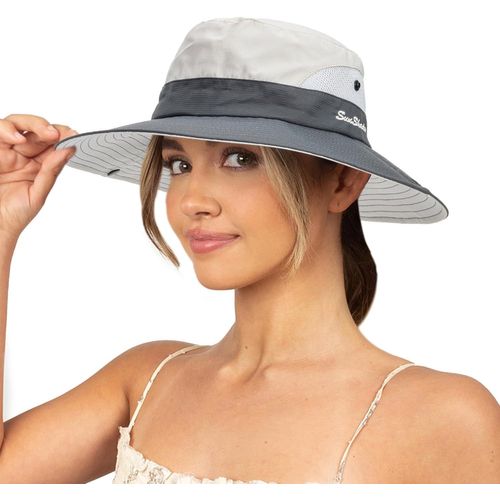 Chapeau De Soleil Pour Femme - Protection Uv - Chapeau De Plage À Large Bord En Maille Avec Trou Pour Queue De Cheval - Pliable Et Pliable