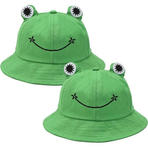 Lot De 2 Bobs Grenouille - Chapeau De Soleil De Pêcheur - Chapeau De Soleil De Dessin Animé - Chapeau De Soleil De Plage - Chapeau De Pêcheur Pliable