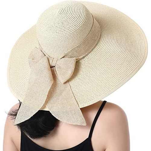 Chapeau De Paille Pliable À Large Bord Pour Femme - Chapeau De Soleil D'été - Chapeau De Plage Uv Upf 50+