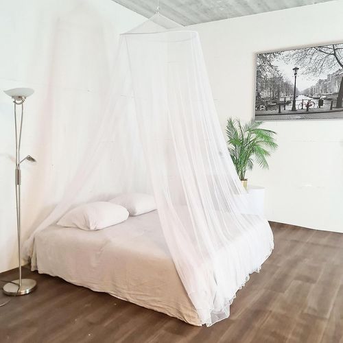 K1402 Moustiquaire pour lit double XXL avec cordon de suspension et sac de voyage ¿ Moustiquaire pour lit à baldaquin ¿ Anneau extra large en haut 80 cm ¿ 250 x 80 x 1400 cm