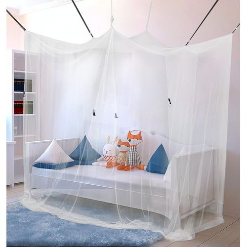 Moustiquaire lit Simple 100x200x200 cm avec 6 Points d'accroche avec Crochets adhésifs. Lit moustiquaire pour lit Simple avec 1 Ouverture. Rideau de lit à baldaquin comme Protection Contre Les