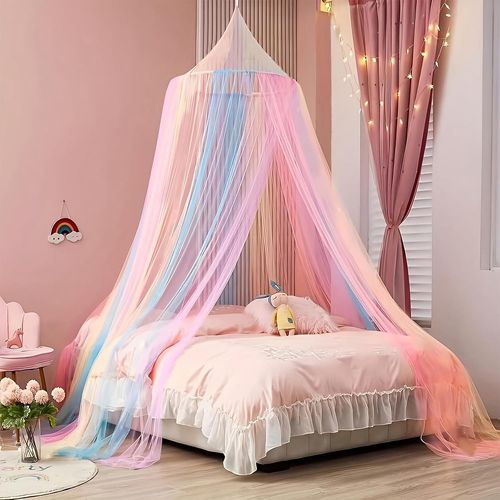 Moustiquaire Lit Bebe, Coloré Ciel De Lit Fille, Dome Baldaquin Lit Bebe, Anti Mosquito Bed Canopy pour Le Camping, La Maison, Le Jardin