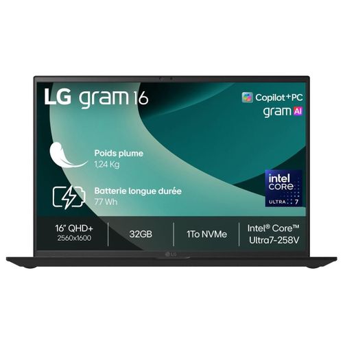 LG gram 16Z90TL-G.AZ78F - 16" Core Ultra 7 258V 32 Go RAM 1 To SSD Noir AZERTY