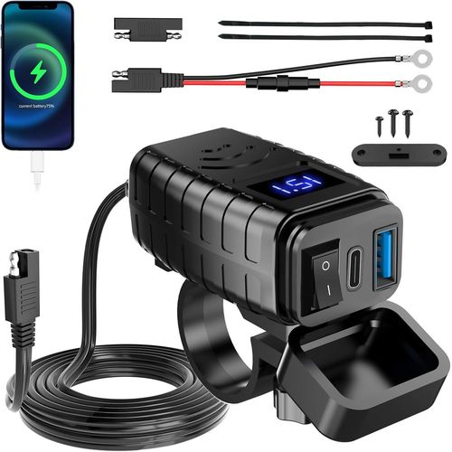 SHIBA-Prise USB Moto 12 V étanche, Chargeur Type-C et USB avec Interrupteur Marche/arrêt et Voltmètre LED, Prise SAE vers USB Quic[5