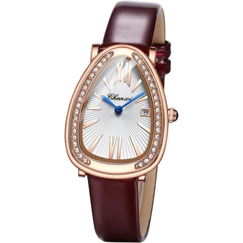 Shiba-Montre Femme Quartz Analogique En Cuir Véritable,Montre Contour De Strass De Luxe Étanche[946]