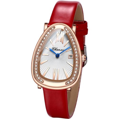 Shiba-Montre Femme Quartz Analogique En Cuir Véritable,Montre Contour De Strass De Luxe Étanche[947]