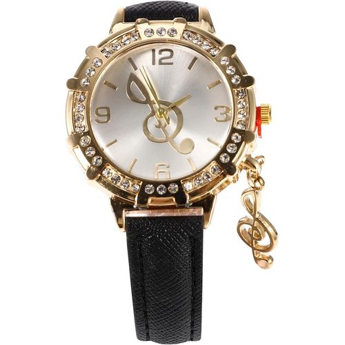 Shiba-Montre Pour Femme Avec Strass Incrustés Avec Pendentif Note De Musique Et Bracelet En Cuir Pour Femme Élégante Et Décontract[1