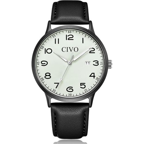 Shiba-Montre Bracelet Homme Femme En Cuir - Montre Vintage Analogique Quartz Grand Chiffre - Simple Montre Lumineux Date Cadeau Fe[1