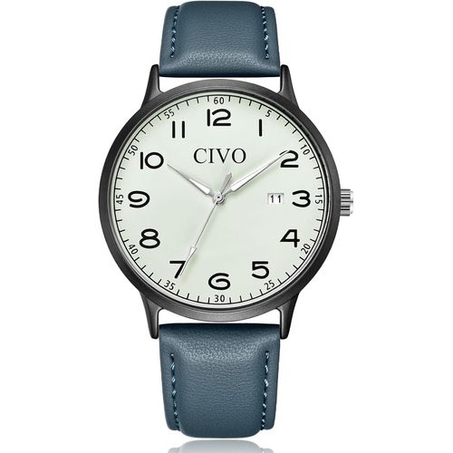 Shiba-Montre Bracelet Homme Femme En Cuir - Montre Vintage Analogique Quartz Grand Chiffre - Simple Montre Lumineux Date Cadeau Fe[1