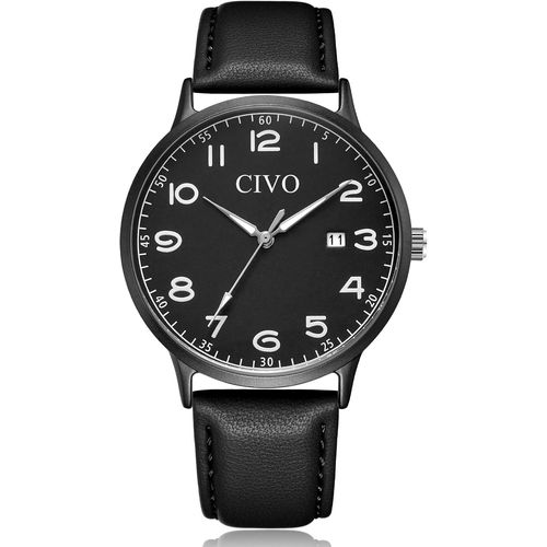 Shiba-Montre Bracelet Homme Femme En Cuir - Montre Vintage Analogique Quartz Grand Chiffre - Simple Montre Lumineux Date Cadeau Fe[1