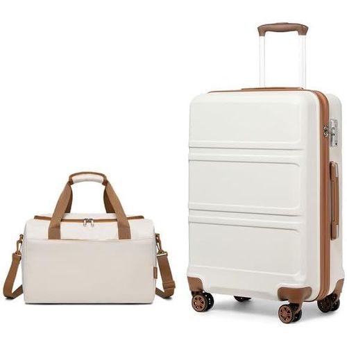 GOUTS ET COULEURSSet De 2 Valises De Voyage Rigide Bagage Cabine 55Cm À 4 Roulettes Avec Serrure Tsa + Sac De Voyage Ryanair 40X20X25Cm, Blanc Crème