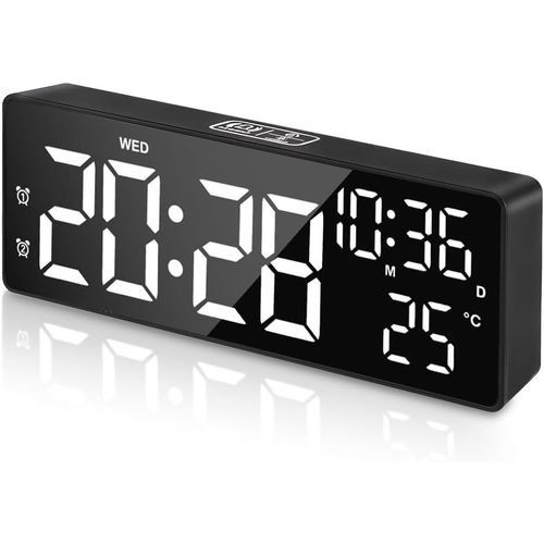 SHIBA-Réveil Numérique, Horloge Digitale avec Écran LED Température, Horloge Numérique, Luminosité Réglable sur 4 Niveaux, Snooze,[5