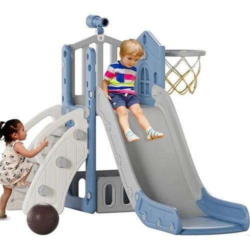 Toboggan Pour Enfants 4 En 1 Avec Panier De Basket, Échelle D'escalade Aire De Jeux D'extérieur Et L'intérieur Pour Bébé