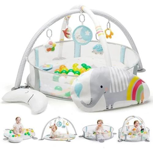 Tapis D'éveil 4 En 1 Pour Bébé Avec Parc, Piscine Avec 40 Balles ¿ Jouets Sensoriels, Clôture Amovible Antidérapant